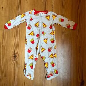 Onesies gray red pizza chicken nugget footed sleeper pajamas SIZE 3-6M